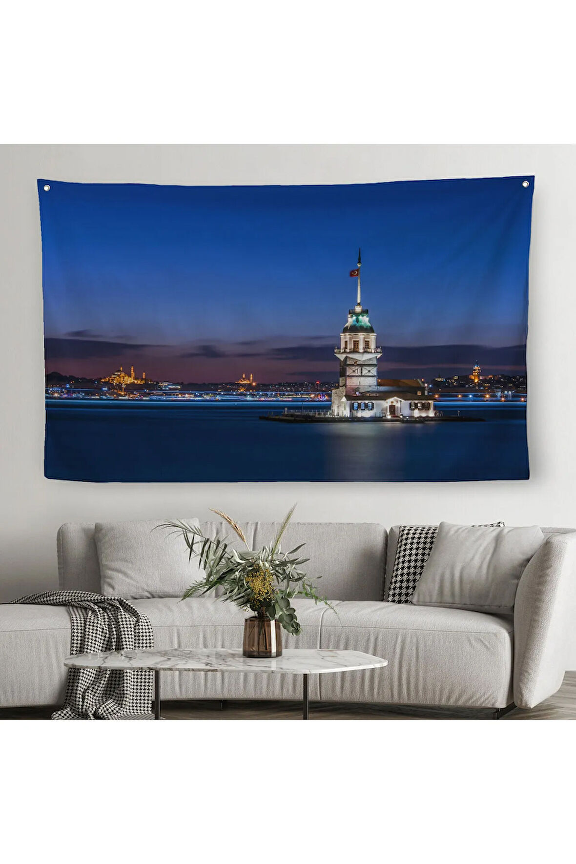 Kız Kulesi Gece Manzarası Dekoratif Kanvas Duvar Örtüsü-Halısı-6502