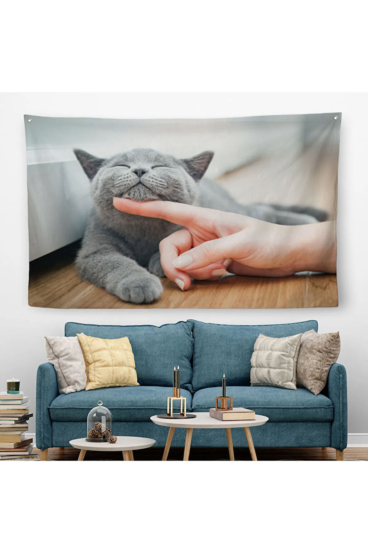 Sevimli Kedi Dekoratif Kanvas Duvar Örtüsü-Halısı-6505