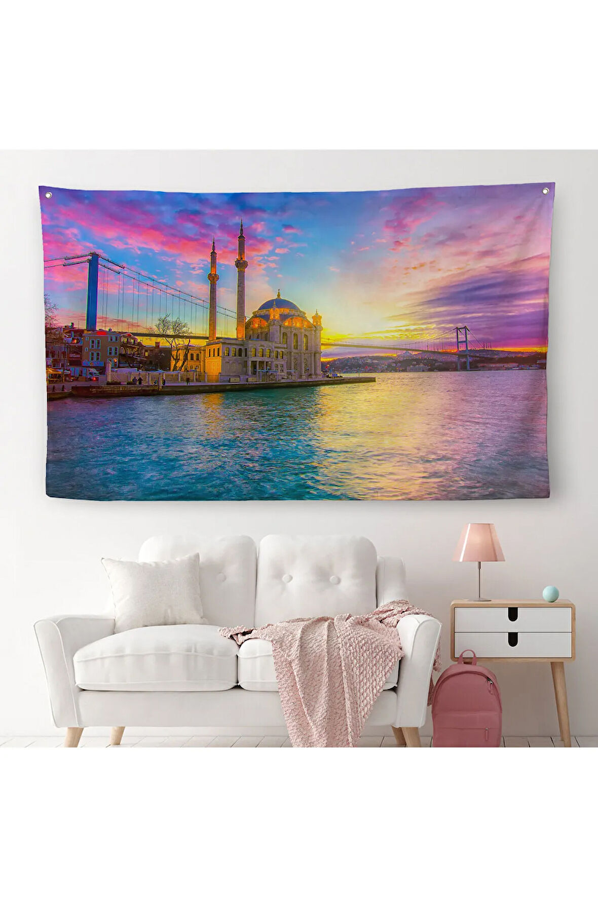 Ortaköy Camii ve Boğaziçi Köprüsü Manzarası Dekoratif Kanvas Duvar Örtüsü-Halısı-6508
