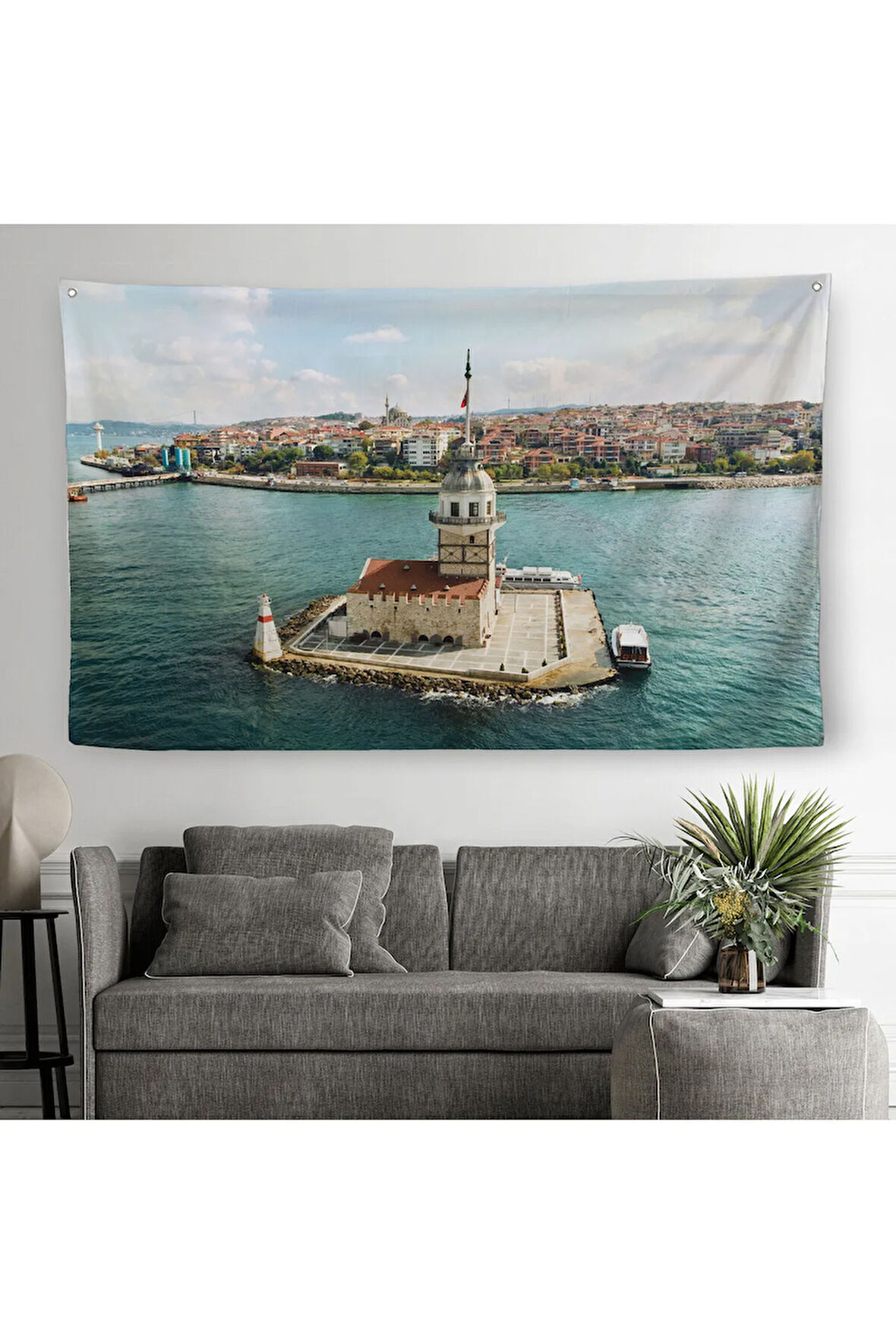 Kızkulesi ve Üsküdar Kuşbakışı Manzarası Dekoratif Kanvas Duvar Örtüsü-Halısı-6509