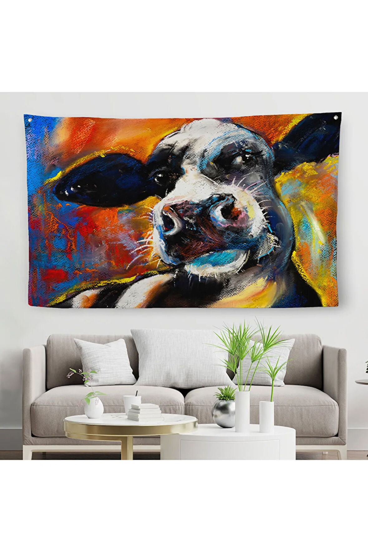 İnek Portresi Modern Sanat Dekoratif Kanvas Duvar Örtüsü-Halısı-652