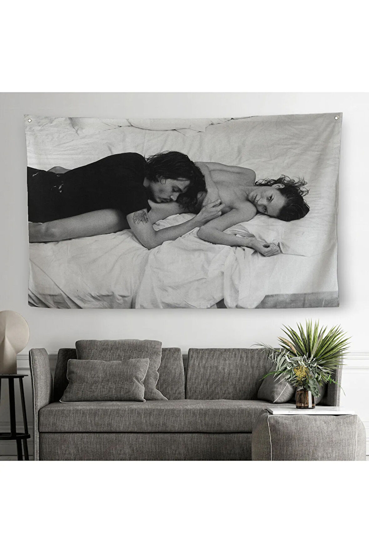 Johnny Depp ve Kate Moss Duvar Örtüsü-Halısı, Siyah Beyaz-6525