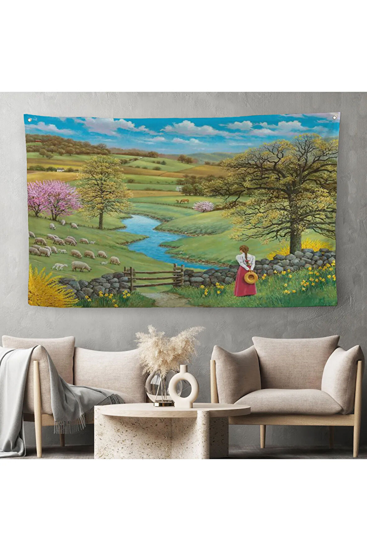 Akarsu Kenarındakı Rus Köylü Kızı Dekoratif Duvar Örtüsü-Halısı-6536