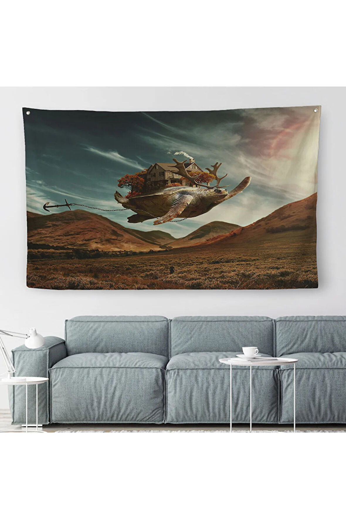 Geyik Boynuzlu Kaplunbağa Sürreal Duvar Örtüsü-Halısı-6560