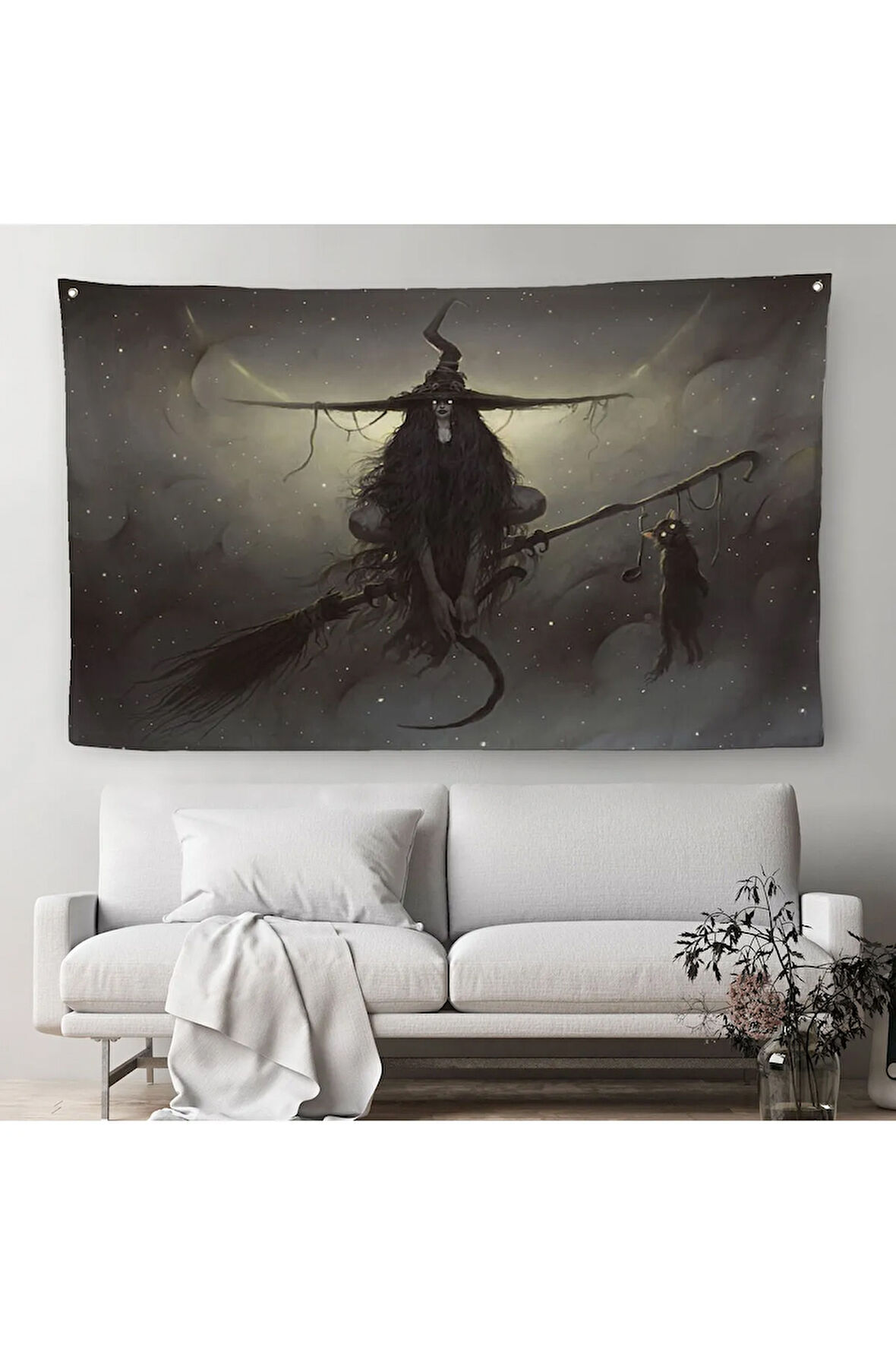 Süpürgesi'nde Uçan Cadı Duvar Örtüsü-Halısı, Witches Halloween-6564