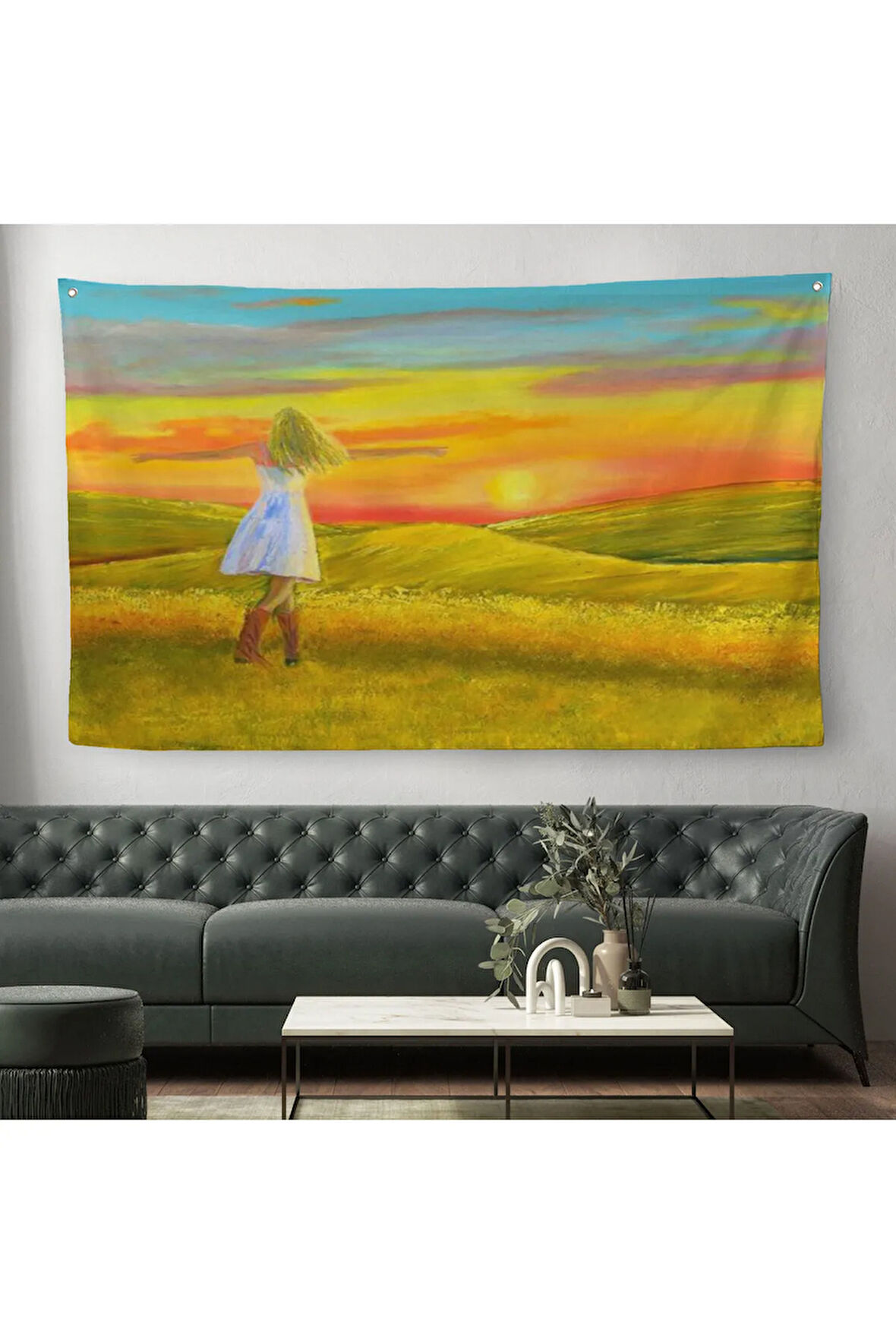 Elbiseli Kız Ve Yaz Manzarası Duvar Örtüsü-Halısı-6569