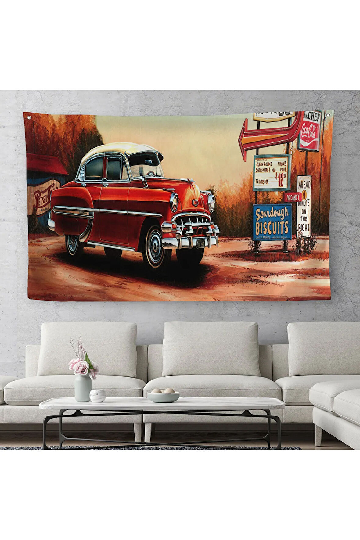 Kırmızı Klasik Araba Duvar Örtüsü-Halısı-6608