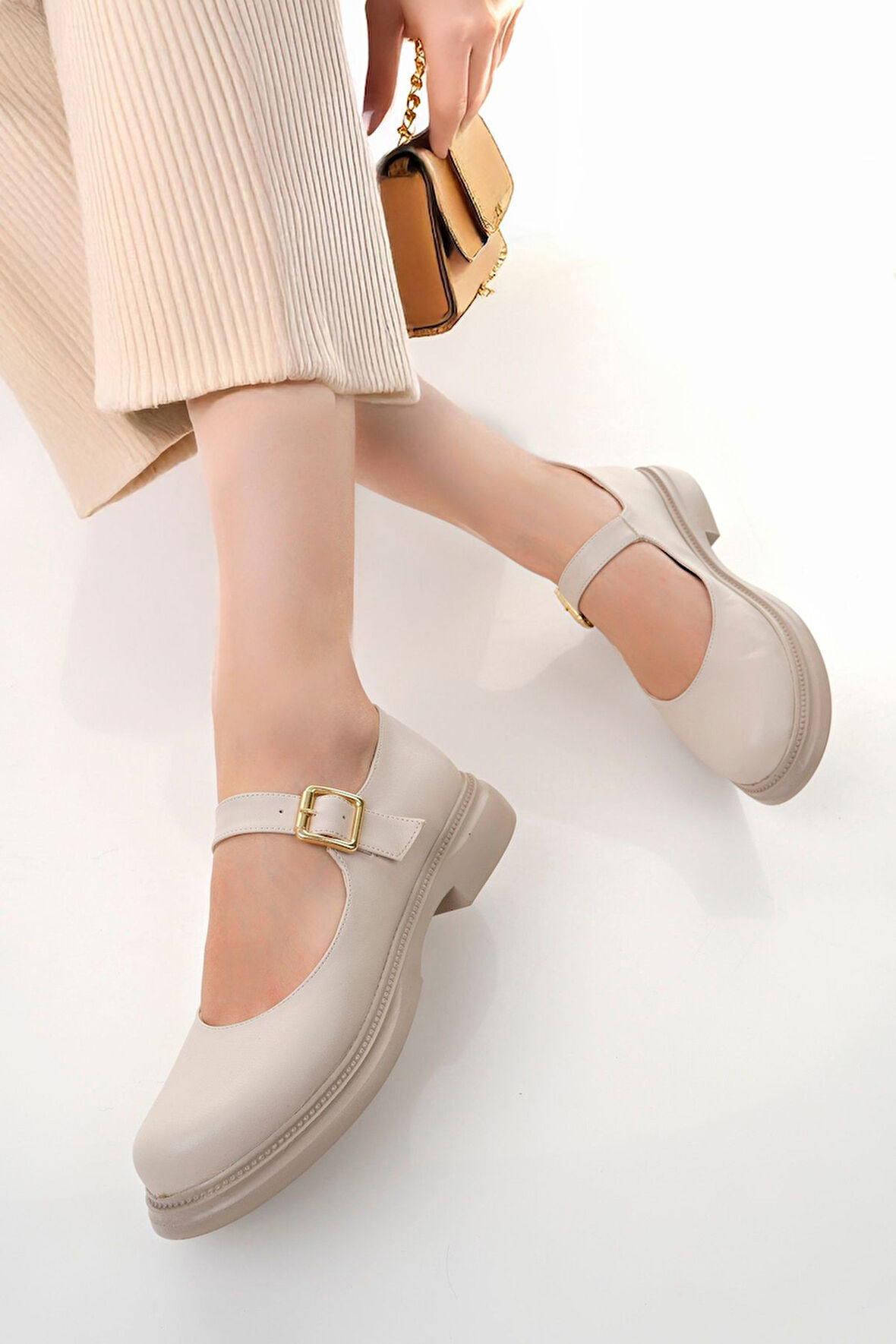 Mary Jane Mokosen Loafer Babet Günlük Rahat Hafif Trend Kemerli Babet Ayakkabı