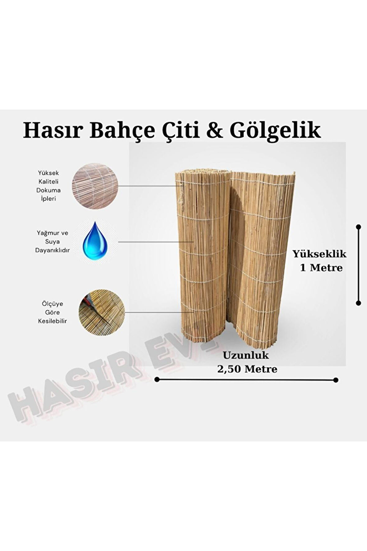 1 Metre x 2,50 Metre Kamış Hasır Bahçe Çiti Gölgelik ve Dekorasyon