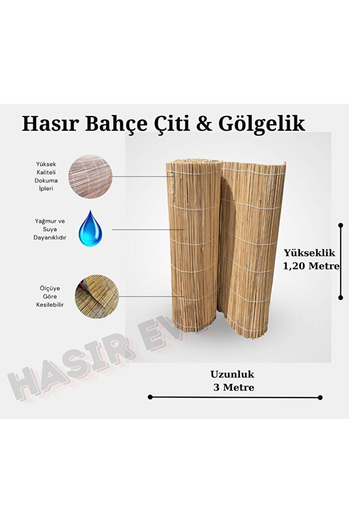 1,20 Metre x 3 Metre Kamış Hasır Bahçe Çiti Balkon Çiti Gölgelik