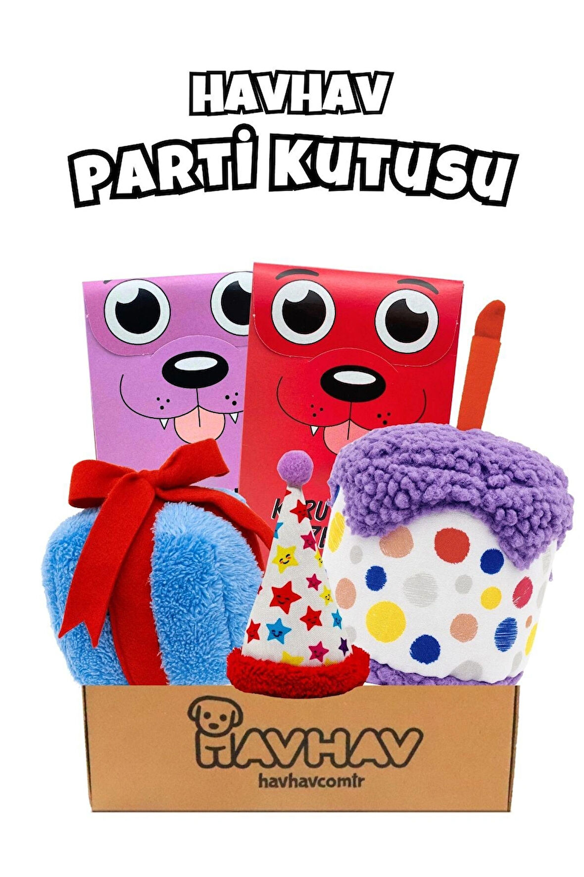 Köpek Parti Kutusu | Parti Şapkası, Peluş Pasta, Peluş Hediye Kutusu