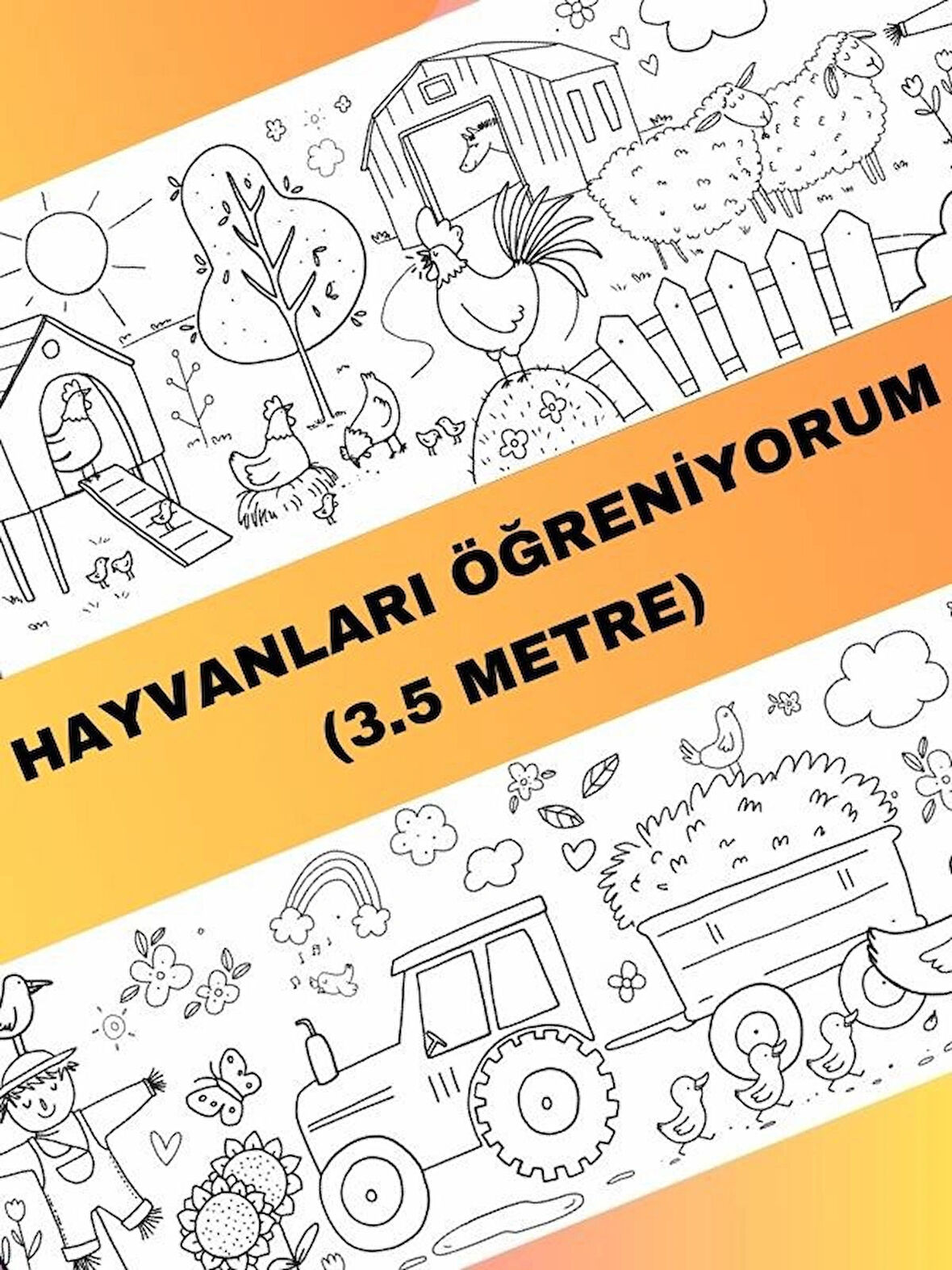 Hayvanları Öğreniyorum Boyama Kağıdı Çiftlik Hayvanları – 3,5 Metre