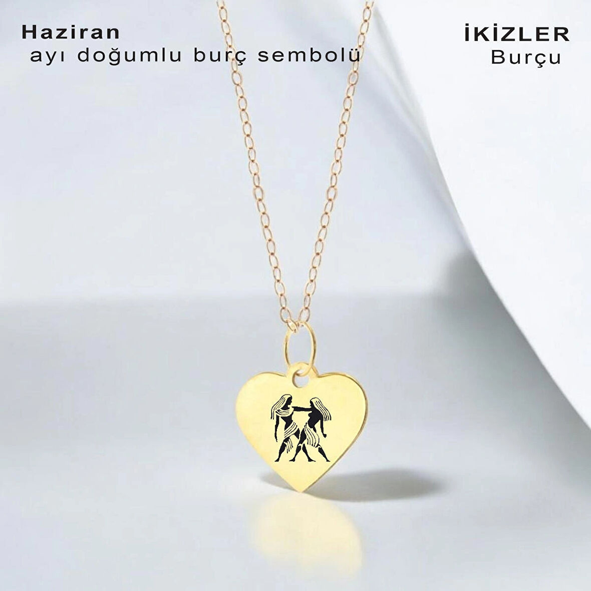 Yazın Enerjisini Taşıyan Kalp Motifli 14 Ayar Altın Plakalı Haziran Kolyesi