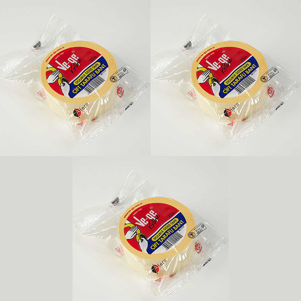 Ve-Ge Çift Taraflı Bant - Halı Bandı - 36 mm x 25 Metre - 3 Adet