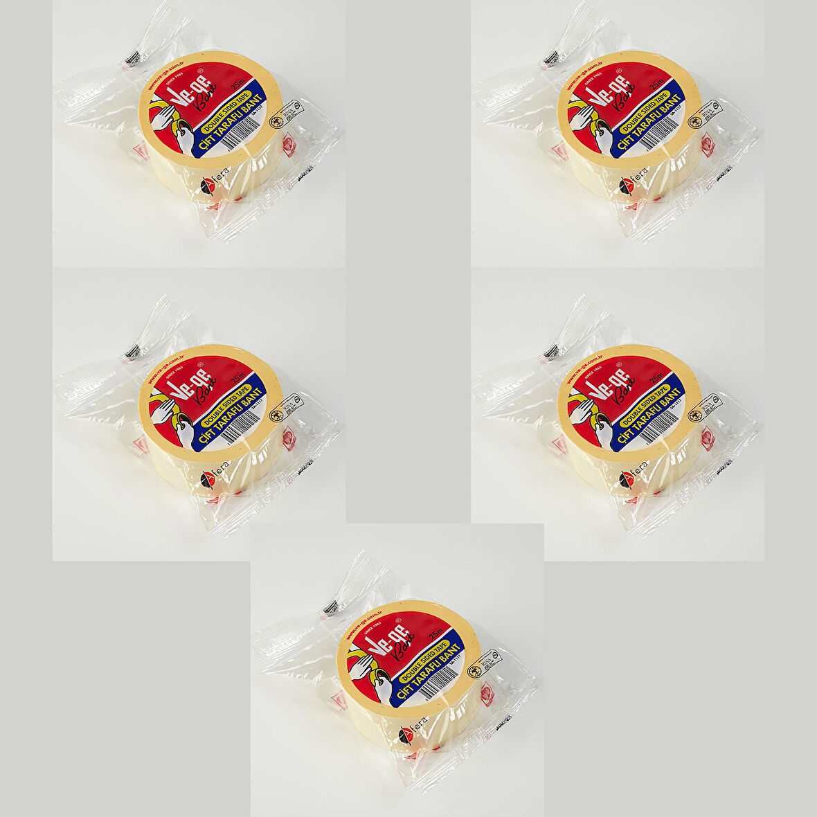 Ve-Ge Çift Taraflı Bant - Halı Bandı - 36 mm x 25 Metre - 5 Adet