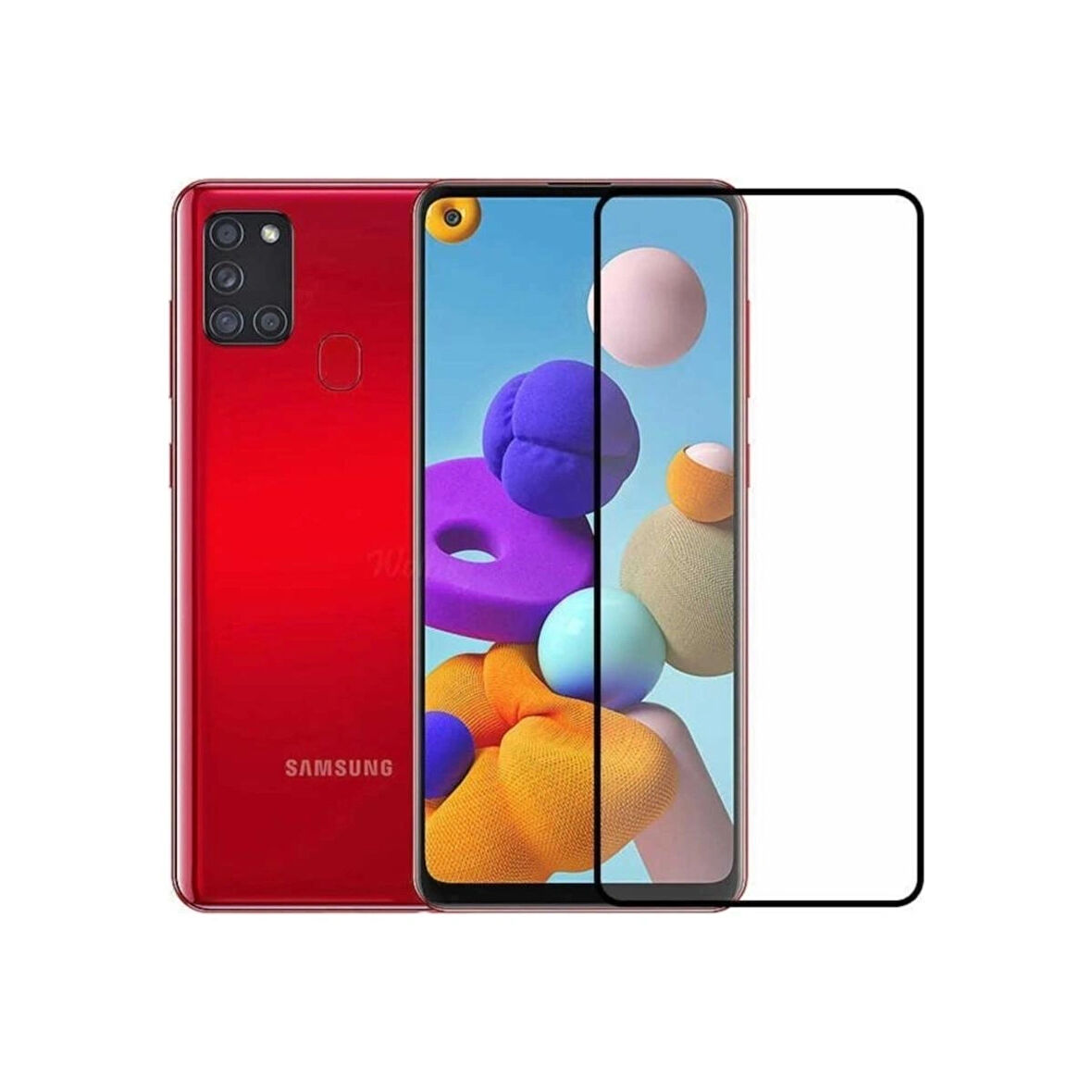 Samsung Galaxy A21s Tam Kaplayan Çerçeveli Kırılmaz Temperli Ekran Koruyucu Cam