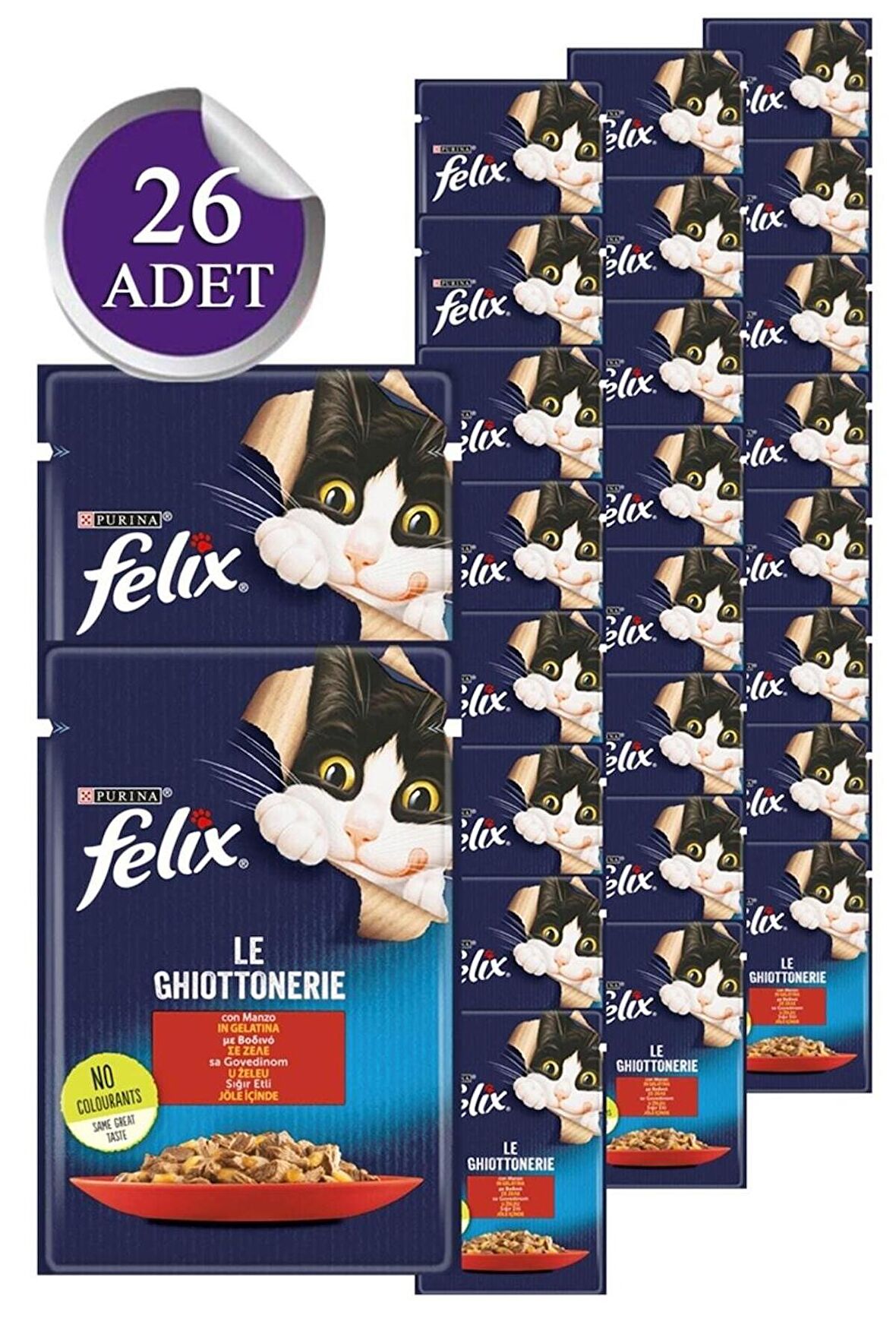 FELİX Sığır Etli 85 Gr. X 26 Adet Yaş Kedi Maması (YENİ PAKET) yaş kedi maması