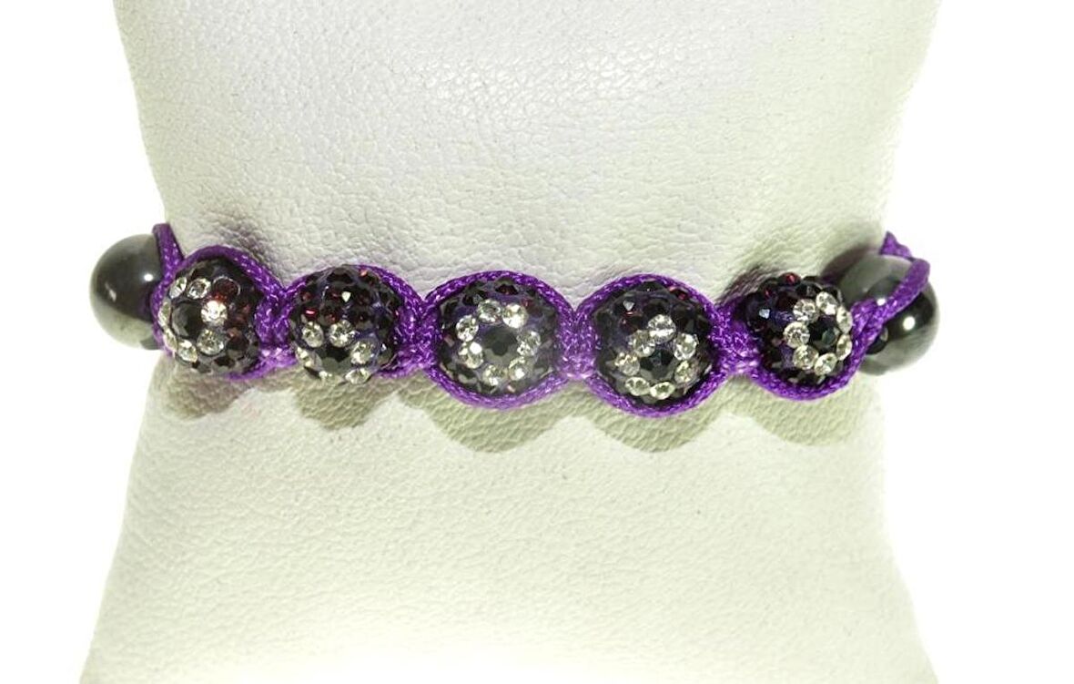 Swarovski Taşlı Şambala Nazar Boncuklu Örgü İp Mor Bileklik Hediyelik Bileklik