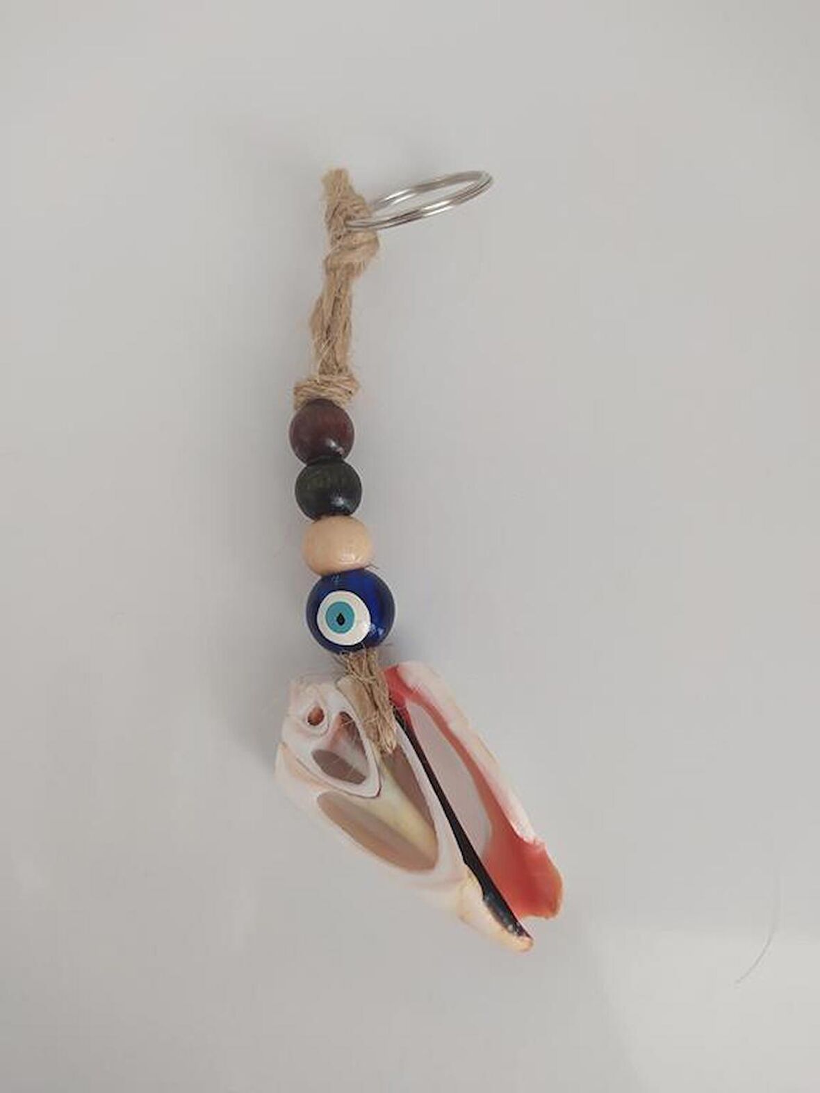 Hasır Renkli Ahşap Boncuklu Nazar Anahtarlık Çanta Süsü 