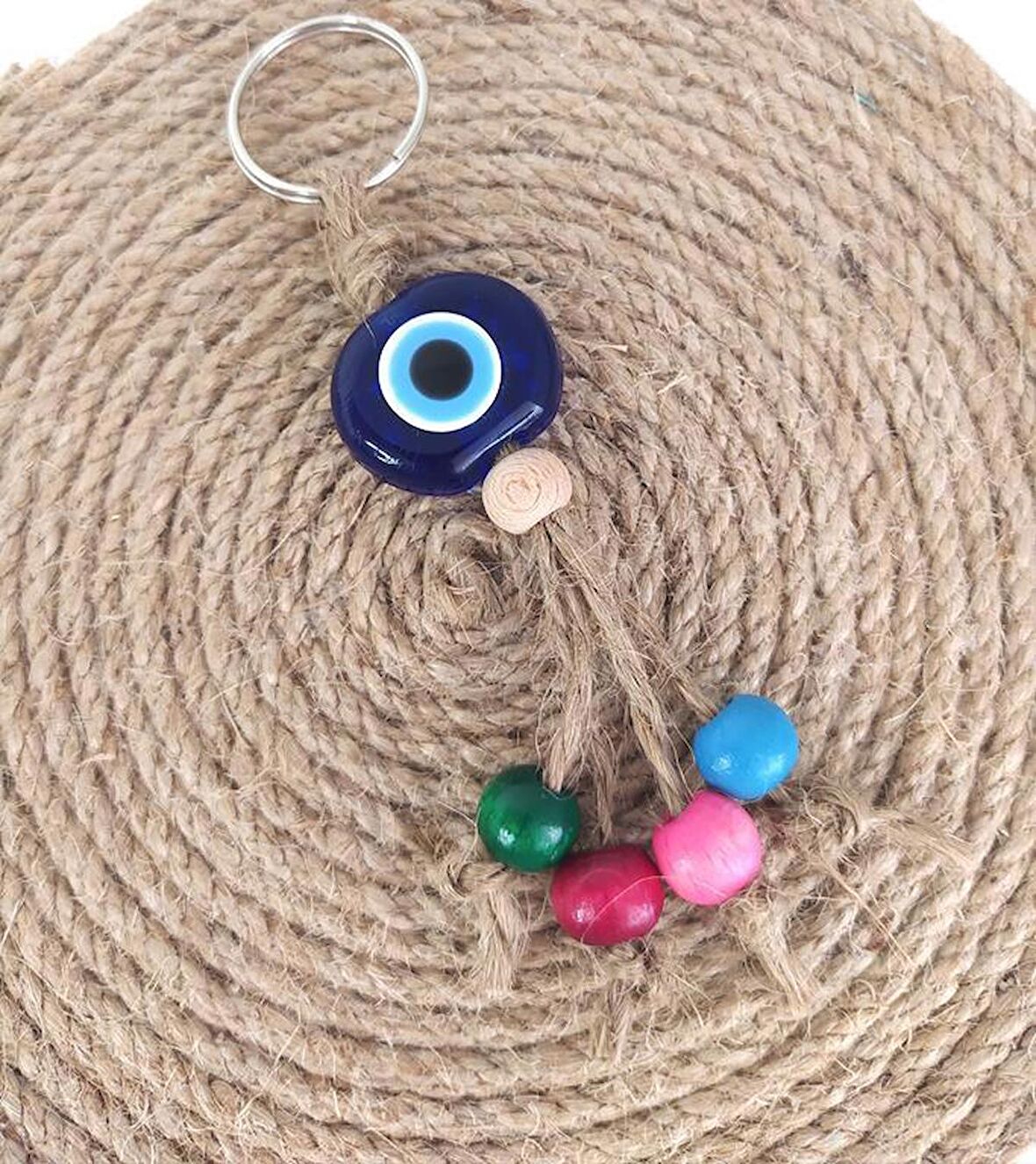 Anahtarlık Kötü Göz Kovucu Nazar Kırılmaz Hasır Renkli Ahşap Boncuklu Nazarlık Çanta Süsü Hediye