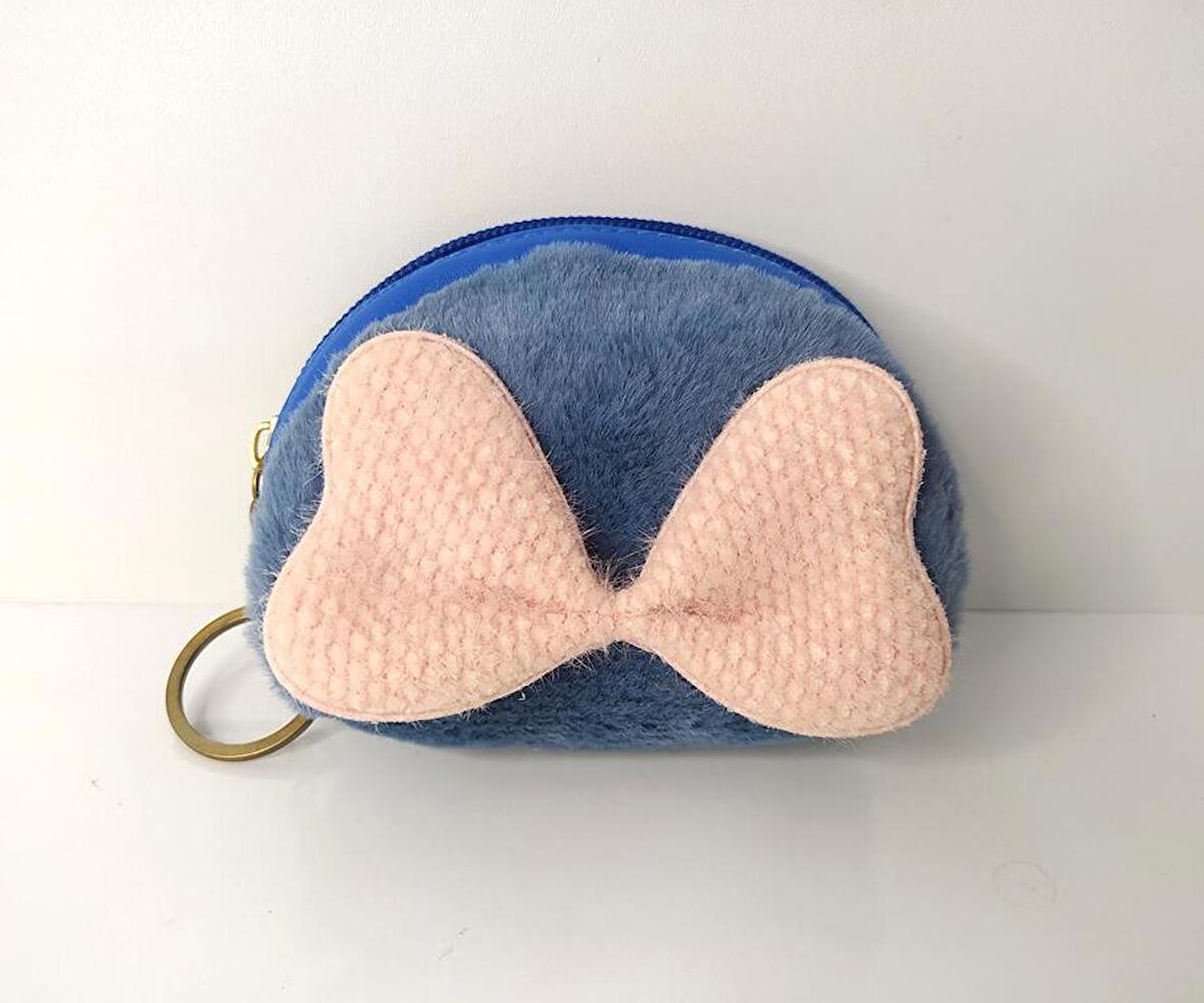 Cüzdan Fiyonk Renkli Peluş Bozuk Para Cüzdanı Makyaj Çantası Anahtarlık 13365