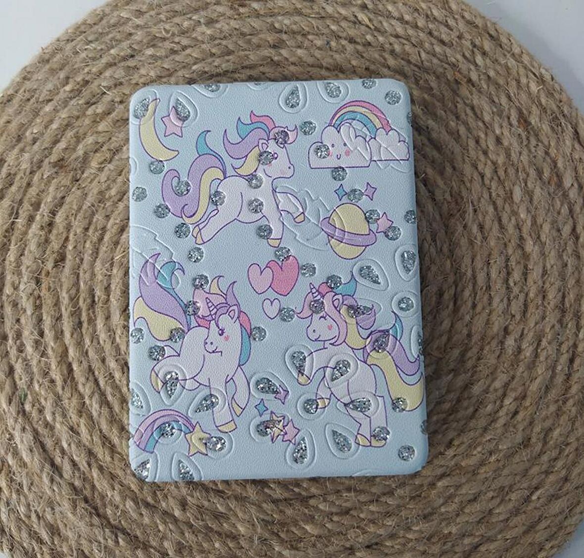 Ayna Unicorn Tek Boynuzlu At Desenli Cep Çanta Makyaj Aynası Büyüteç Desenli Dikdörtgen Ayna 13610