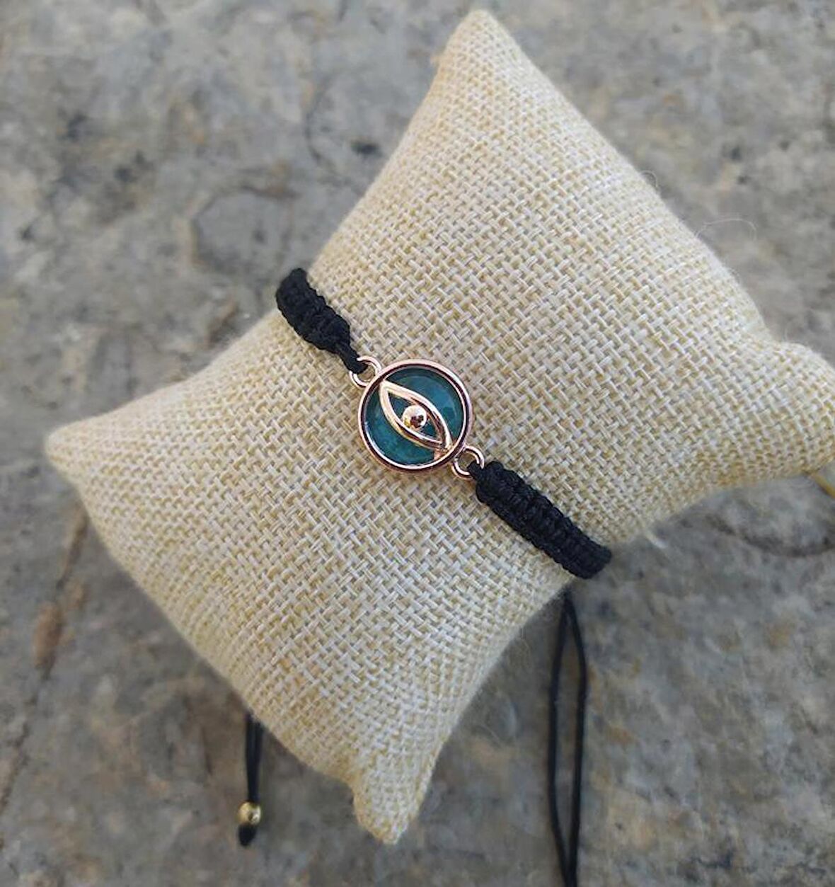 Bileklik Göz Figür Mavi Taşlı Rose Gold Makrome Ayarlanabilir İp Bileklik Bijuteri Takı Bilezik 