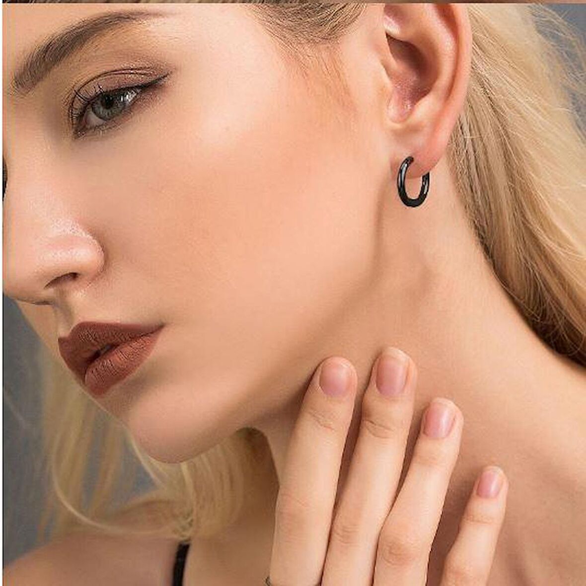 Küpe Kulak Dudak Burun Çelik Piercing Siyah Kadın Erkek İthal 316 L Paslanmaz 