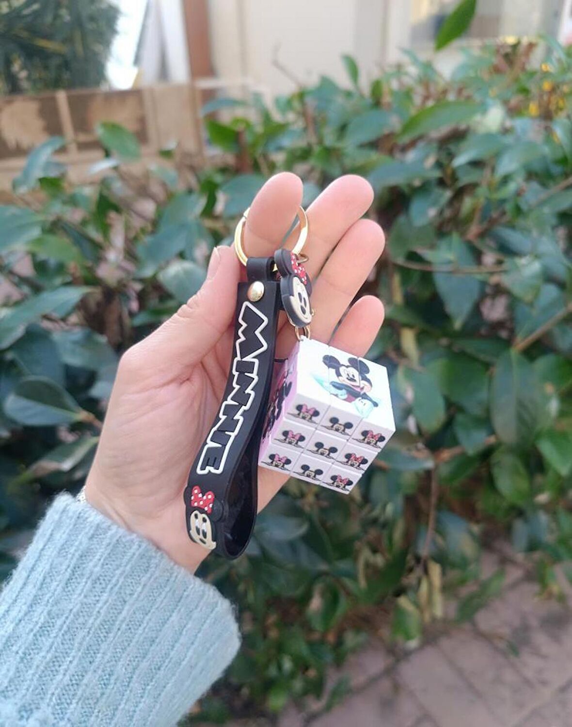 Zeka Küpü Anahtarlık Mickey Mouse Minnie Mouse Rubik Küp Çanta Süsü Karakter Figür Oyuncak 