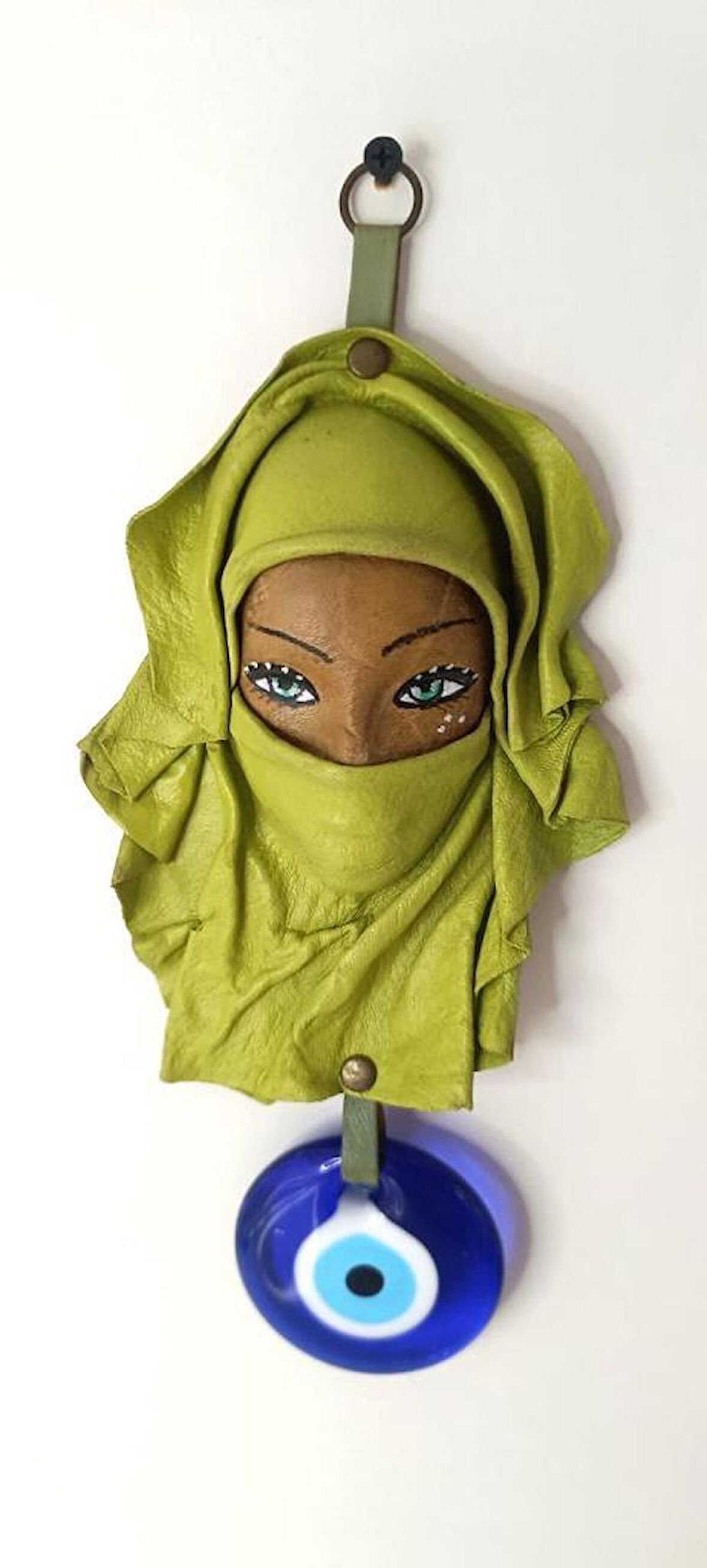 Deri Maske Vintage Deri Yüz Maskesi cam nazar kötü ruh kötü göz Heykel Sanat El Işi 