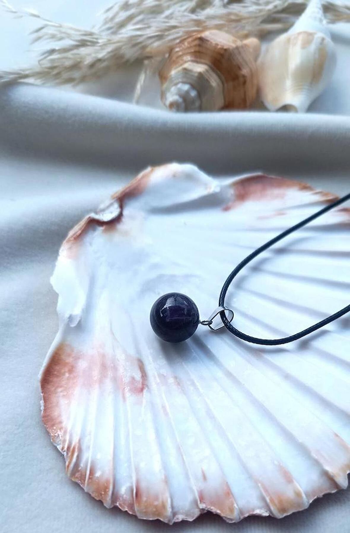 Kolye Gerdanlık Yuvarlak Ametis Doğal Taş Çakra Yoga Reiki Kadın    