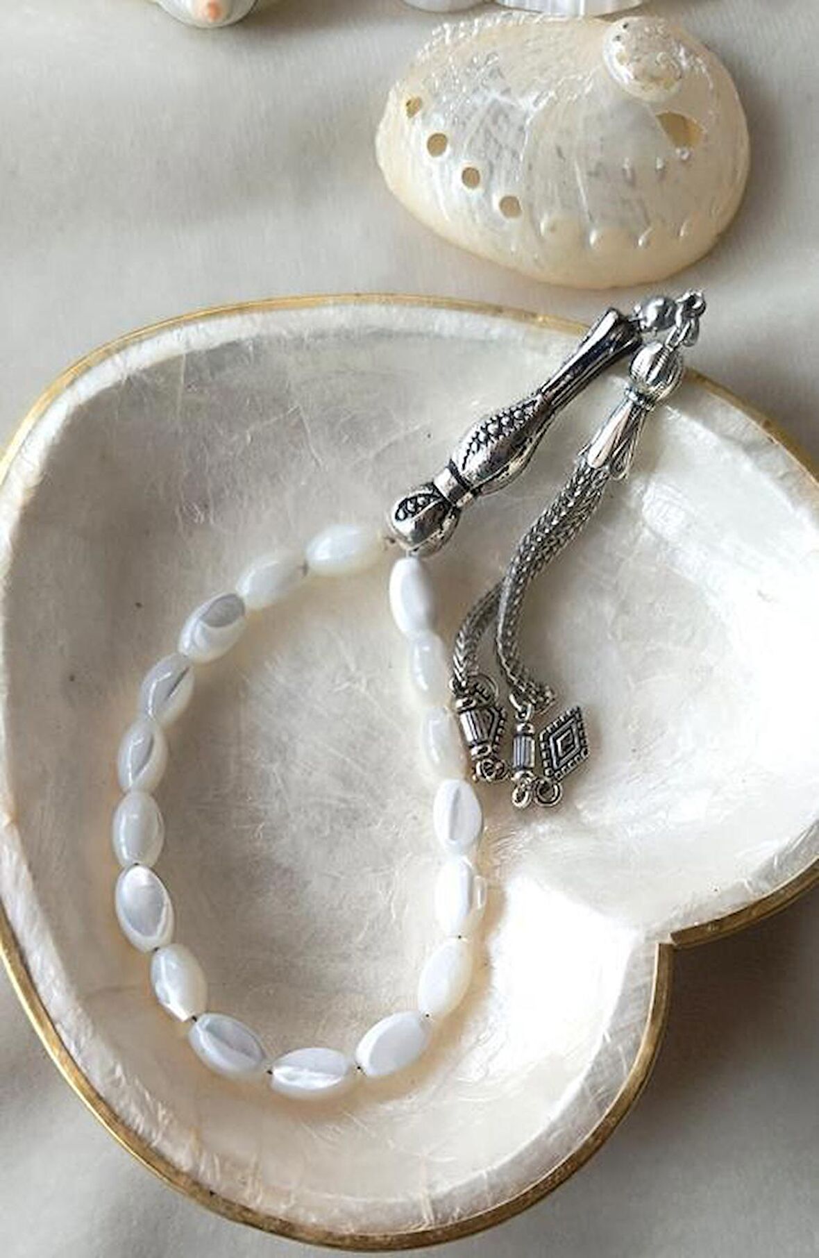 Tesbih Maskot Efe Tesbihi Sedef Doğal Taş Arpa Kesim Tespih  