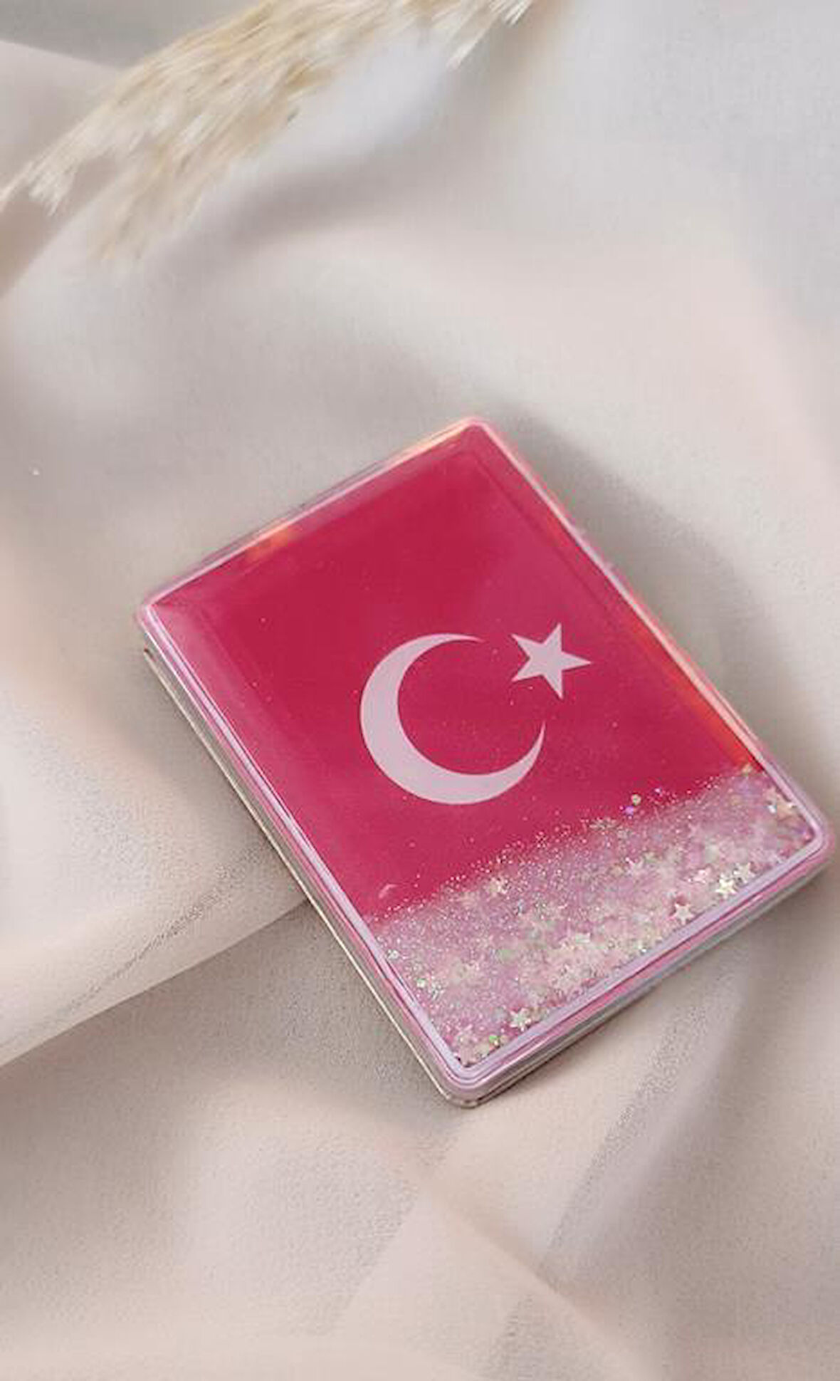 Ayna Makyaj Aynası Çanta Türk Bayrağı Sulu Model Cep El Seyehat Taşınabilir Ayna Pullu Kozmetik  