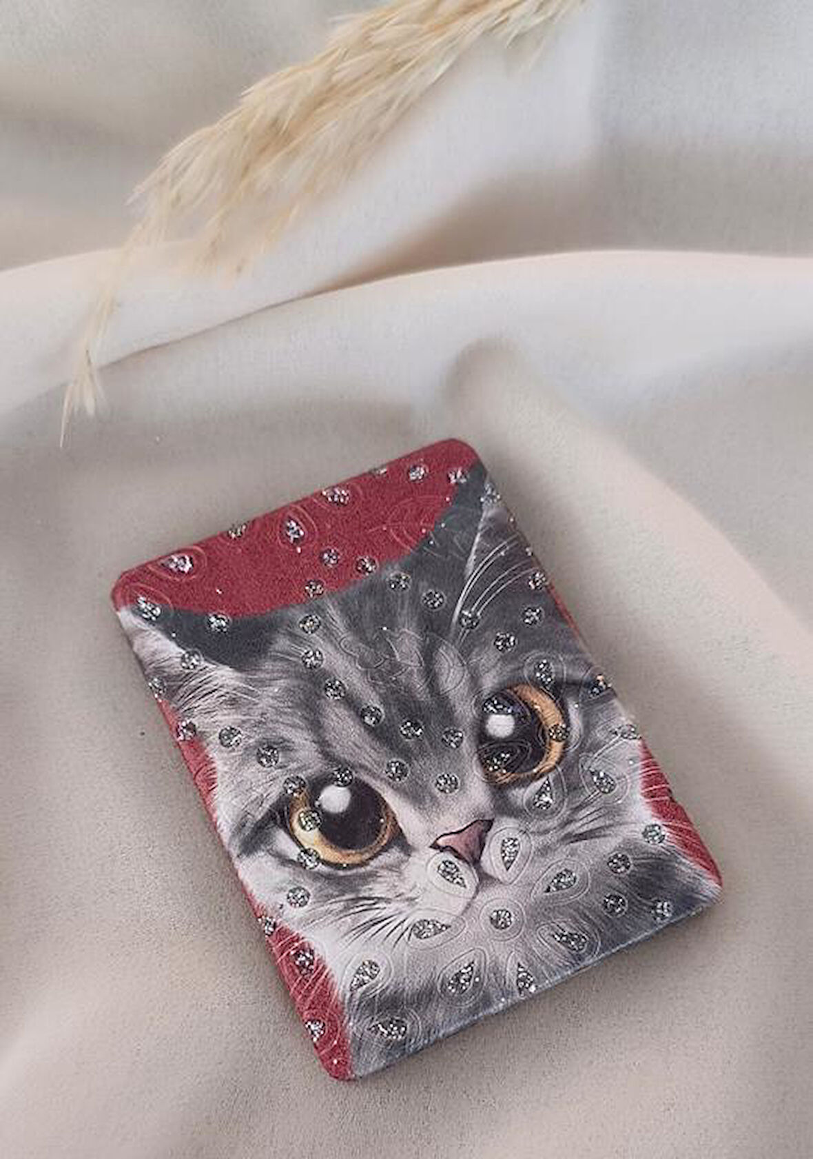 Ayna Makyaj Aynası Kedi Model Cep El Aynası Çanta Seyahat Taşınabilir     