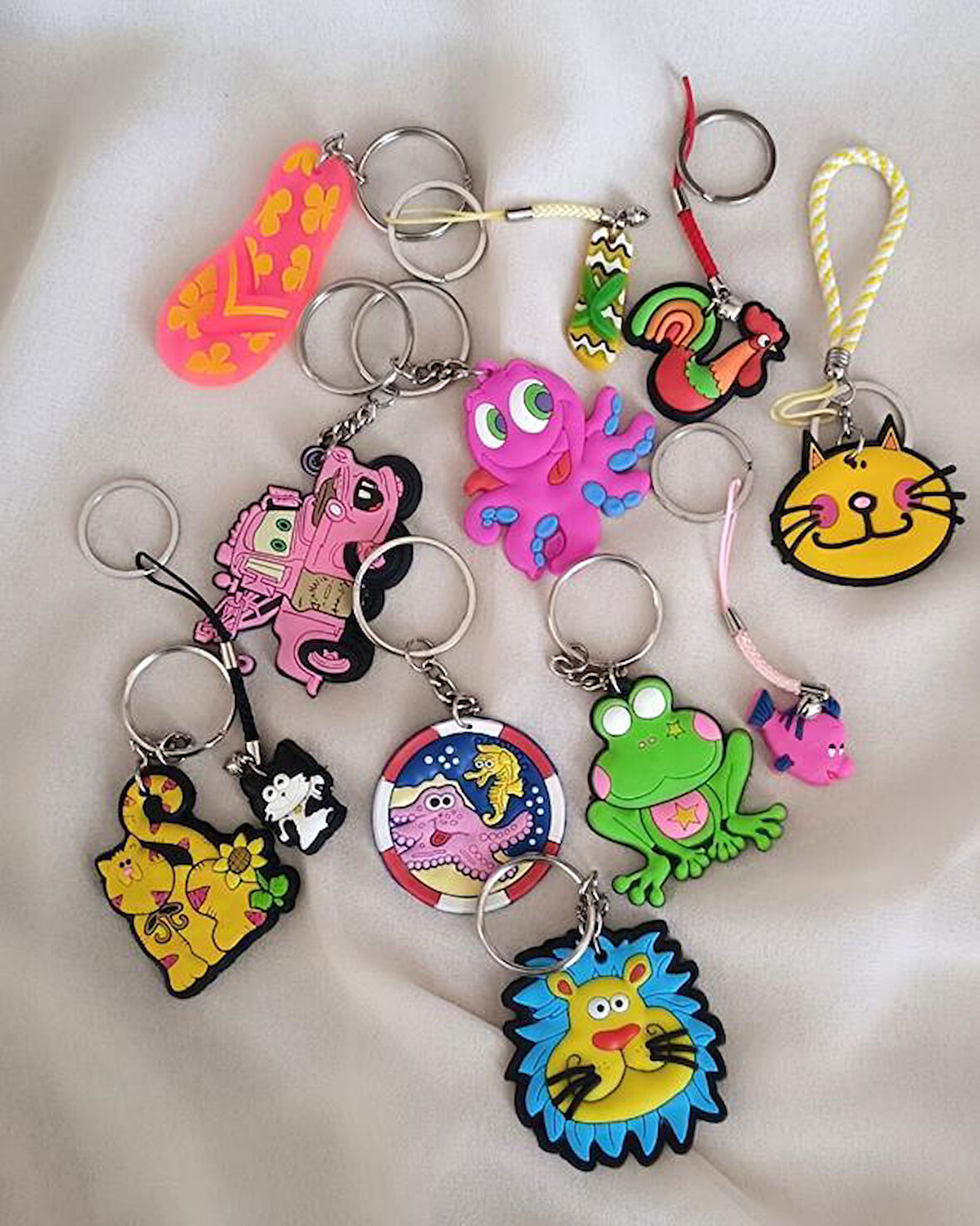 Anahtarlık 12 Adet Sevimli Aslan Kurbağa Ahtapot Balık Kedi Öğrenci Okul Araba Çanta Cüzdan Süsü 17336           