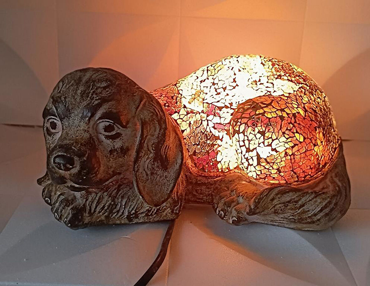 Köpek Mozaik Lamba Yatak Odası Bebek Odası Gece Lambası Masa Üstü Ev Dekorasyon