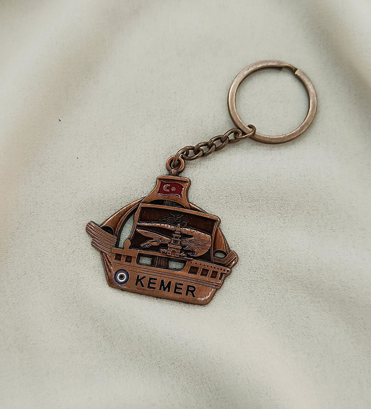 Gemi Anahtarlık Metal Ay Yıldız Çanta Araba Cüzdan Süsü  Kemer Yazılı         