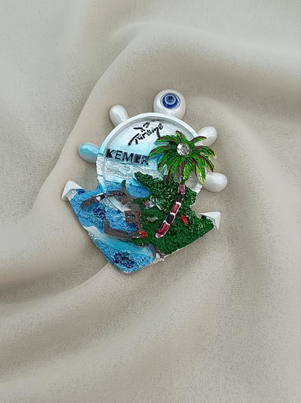Magnet Dümen Çapa Mıknatıslı Buzdolabı Süsü Nazar Göz Boncukllu Palmiye Agacı Türkiye Kemer 