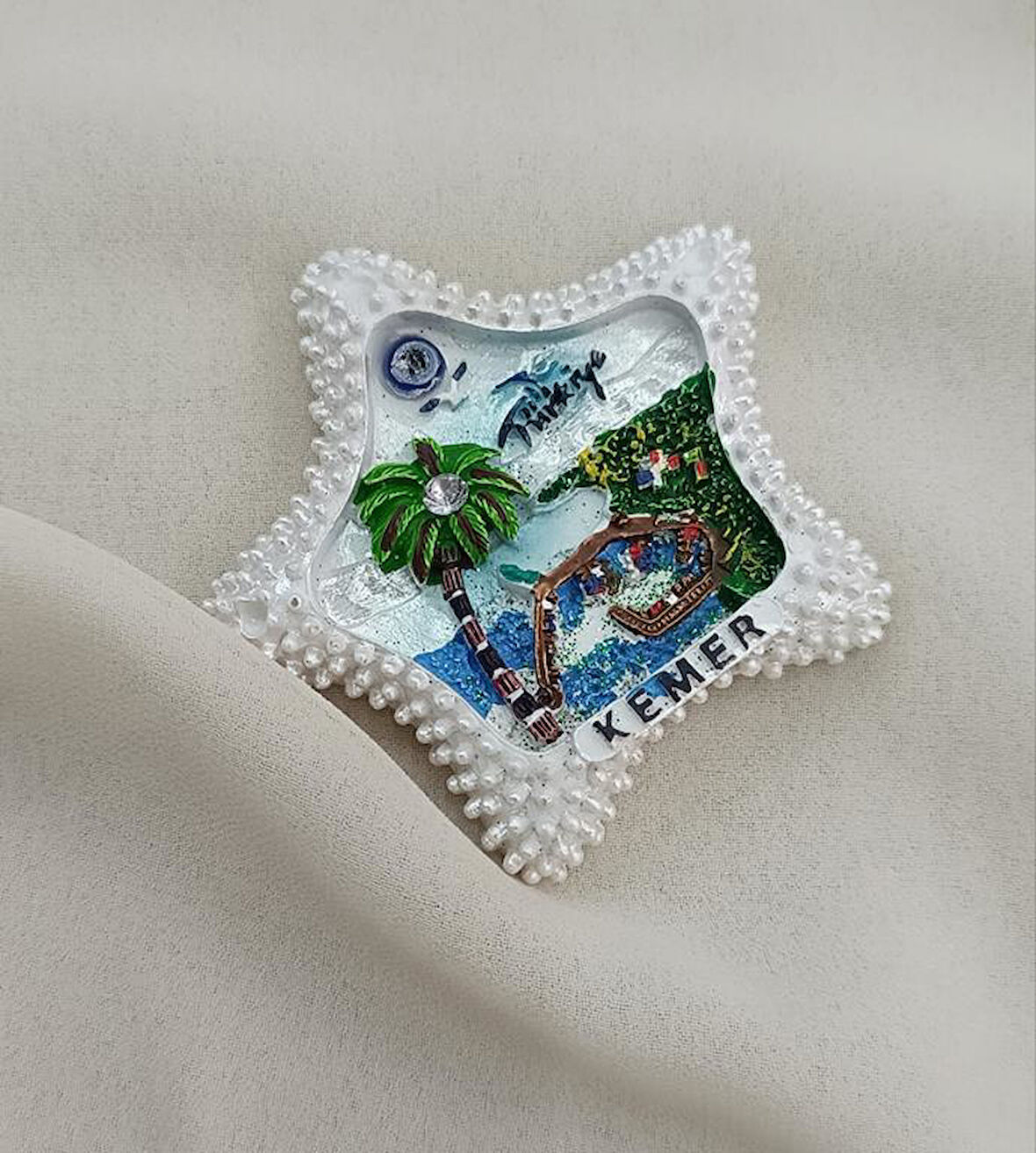 Magnet Deniz Palmiye Nazar Göz Boncuk Taşlı Mıknatıslı Buzdolabı Süsü   