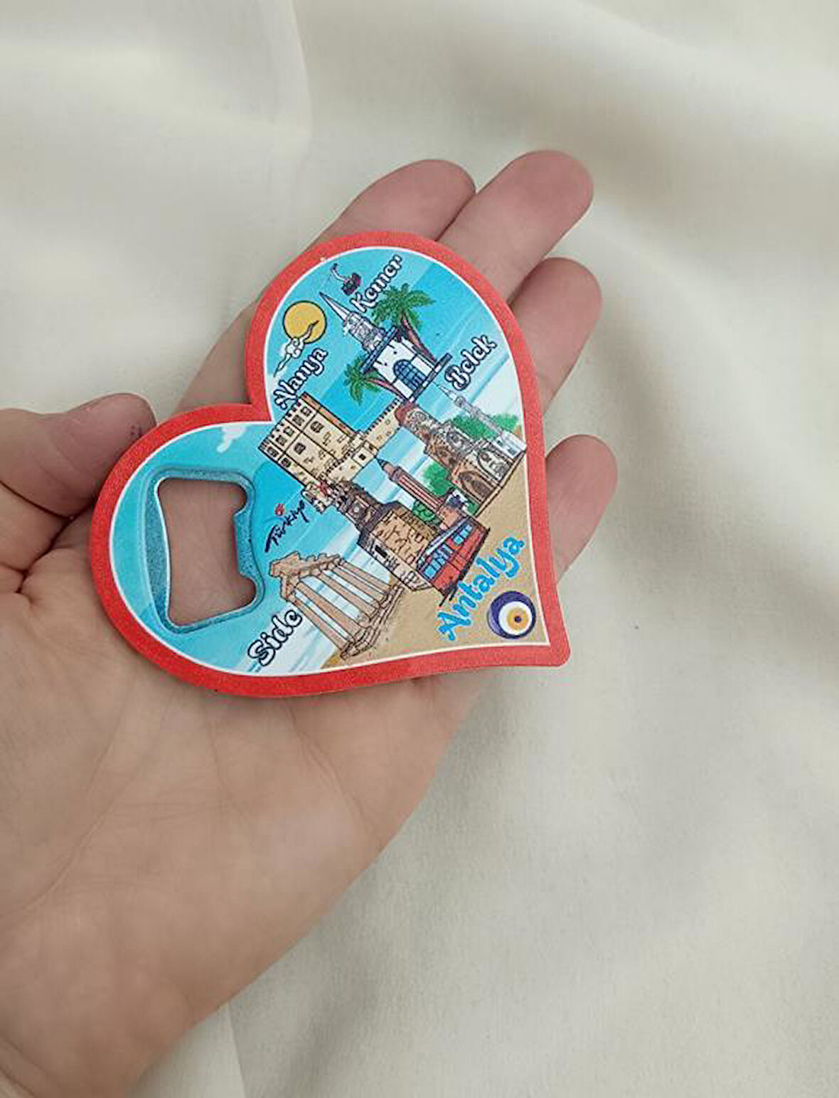 Magnet Açacak Gazoz Şişe Açacağı Mıknatıslı Buzdolabı Süsü Kalp Antalya Görseli Kule Deniz
