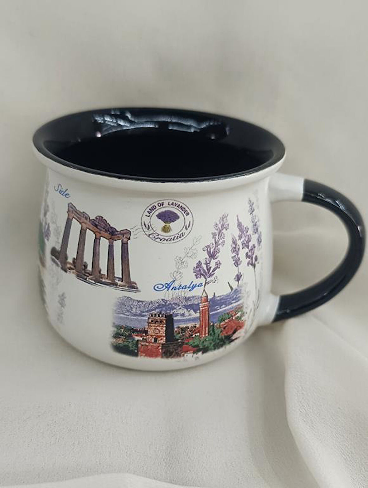Bardak Kupa Seramik Kulplu 200 ml Yöresel Meşrubat Su Kahve Bardağı Antalya Görselli