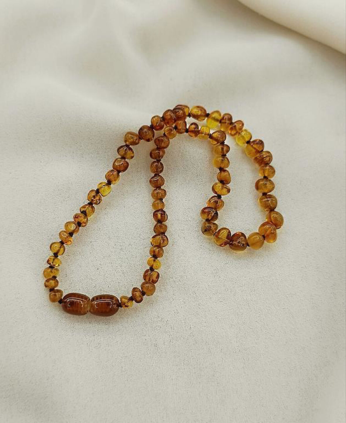 Kolye Kehribar Amber Doğaltaş Düğümlü Bebek Kolyesi  