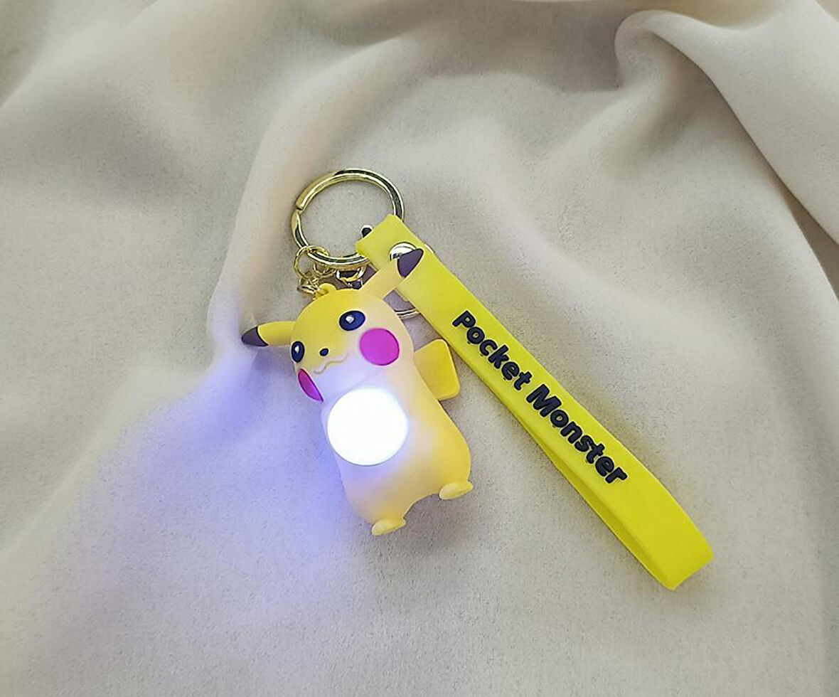 Anahtarlık Pokemon Pikachu Işıklı Çizgi Film Slikon Anahtarlık Çanta Cüzdan Süsü 