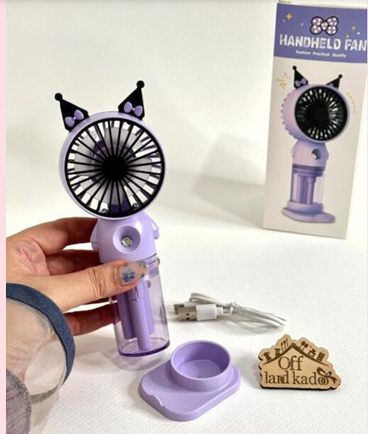 Fan Sulu El Fanı Kuromi Telefon Tutucu Şarjlı Vantilatör USB Şarj Taşınabilir Masa Üstü  