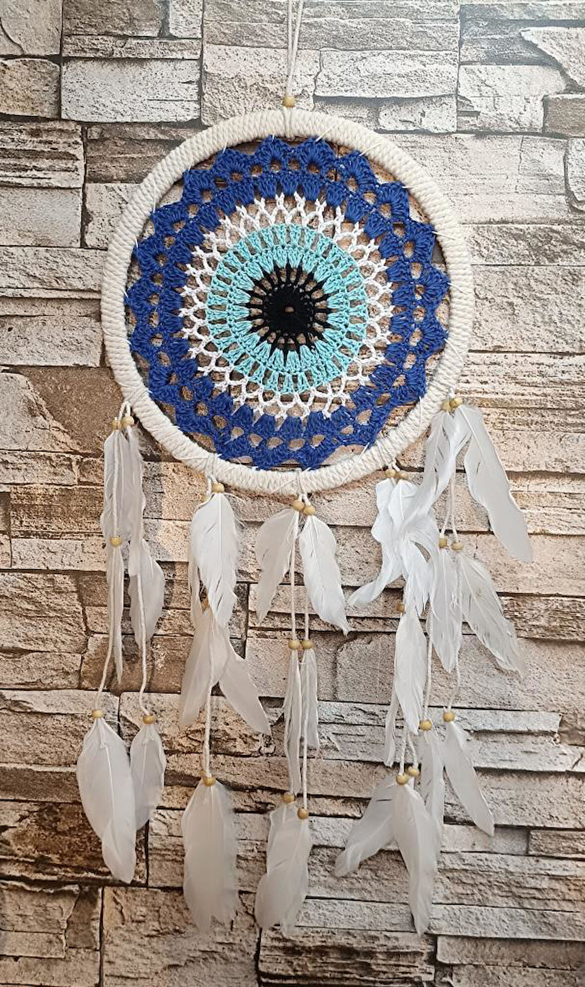 Düş Kapanı Makrome Dreamcatcher Nazar Boncuk Kuş Tüyü Rüya Kapanı Duvar Süsü Elişi