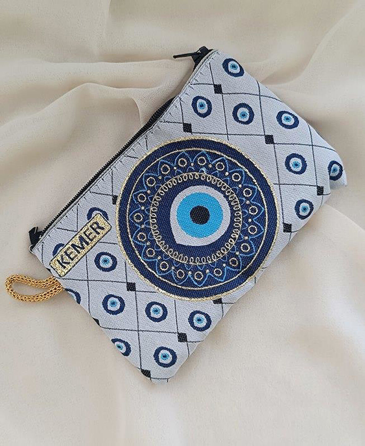 Cüzdan Nazar Kötü Göz Kemer Simgeli Simli Saplı Fermuarlı Kadın Cüzdanı 15x10 cm 18017