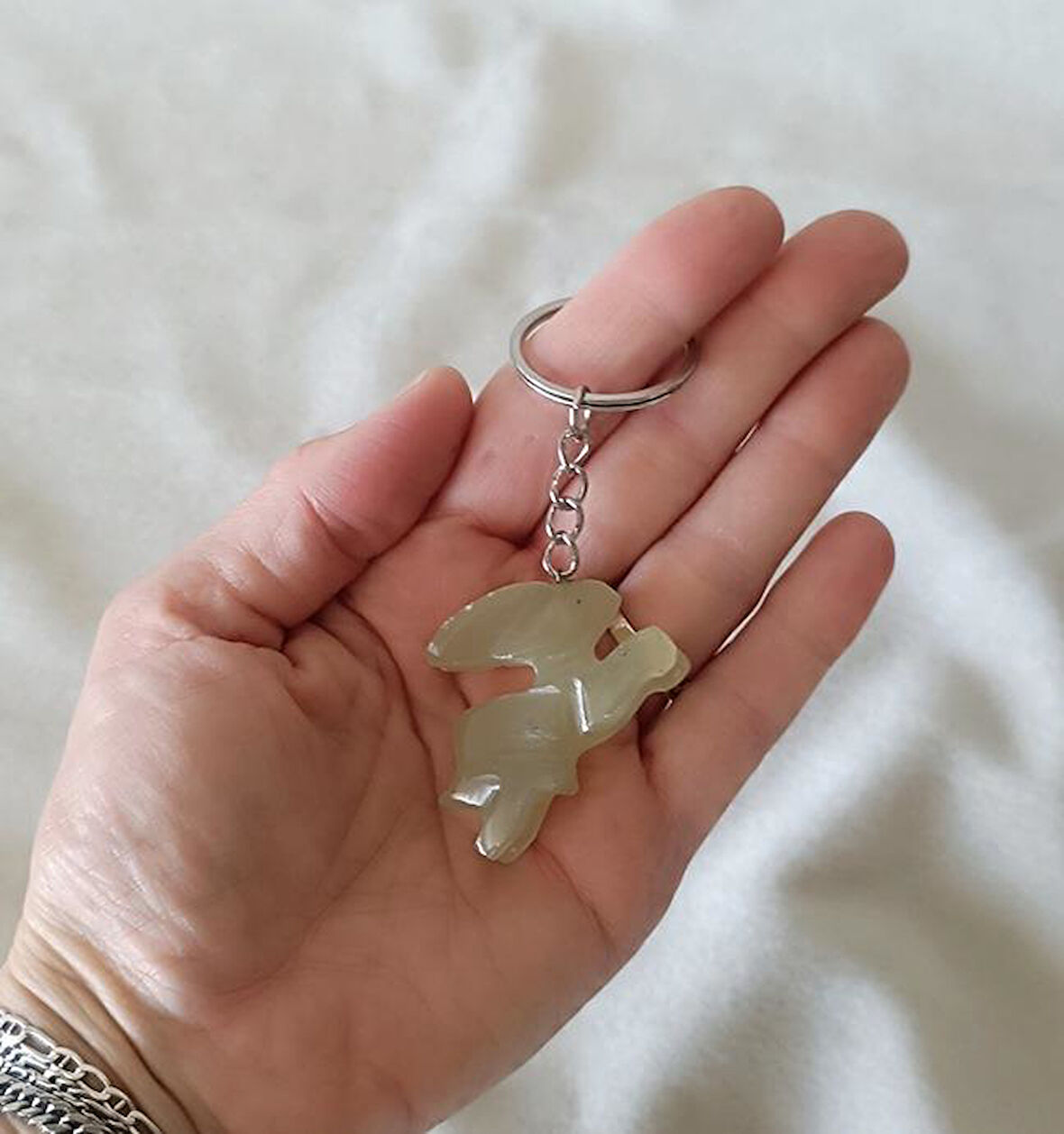 Anahtarlık Tavşan Oniks Doğal Taş Çanta Cüzdan Süsü   