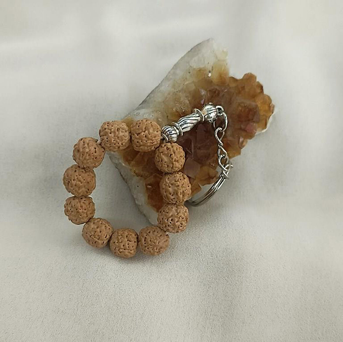 Tesbih Anahtarlık 11 li 10 mm Doğal Rudraksha Rudraşka Mini Tesbih 