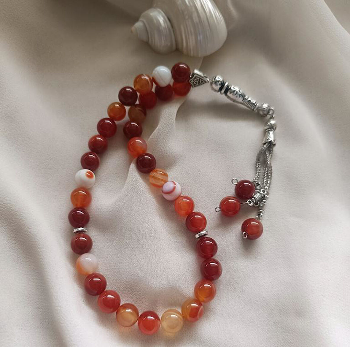 Tesbih 33 lü 10 mm Doğal Taş Akik Sardoniks Tesbih 