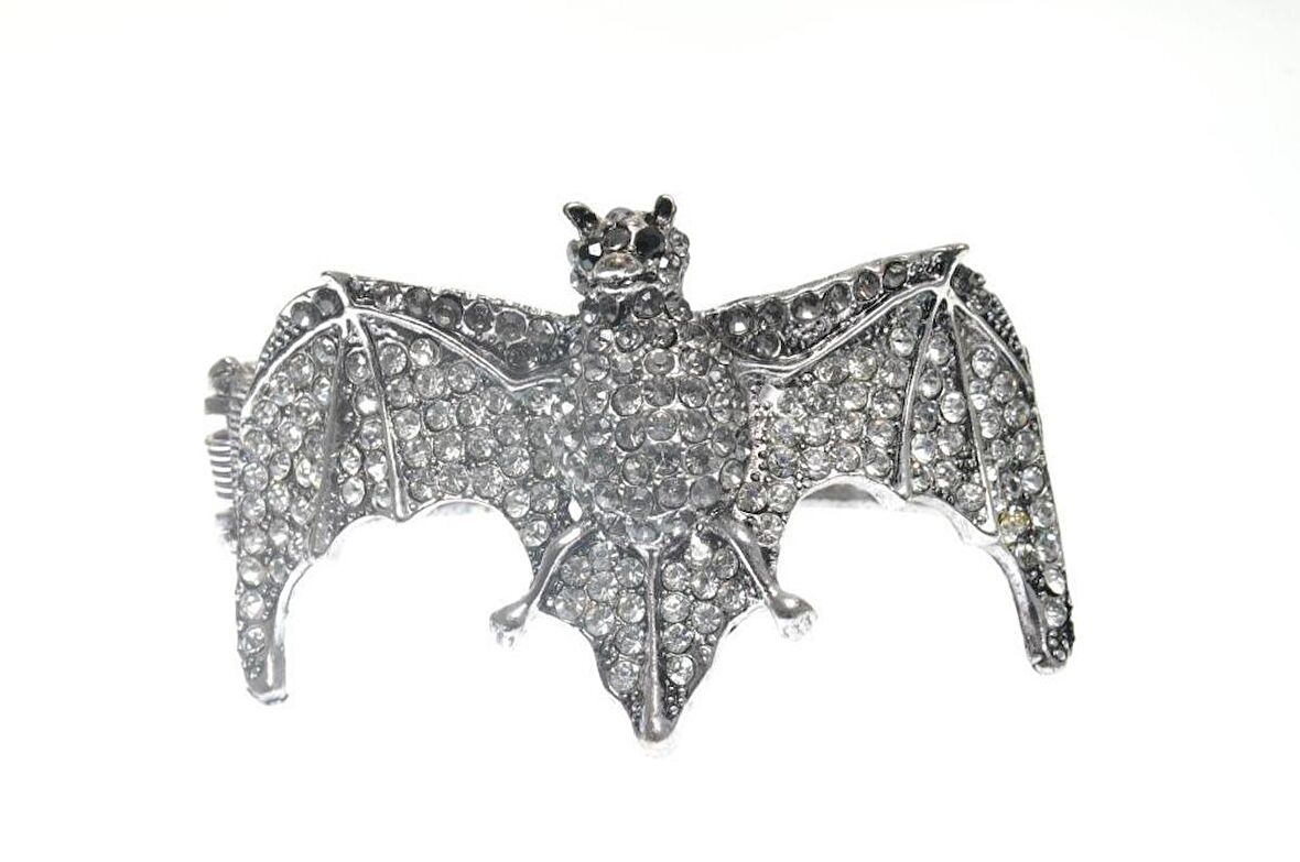 Hdmarketim Otantik Swarovski Taşlı Yarasa Kelepçe Metal Bileklik 5499